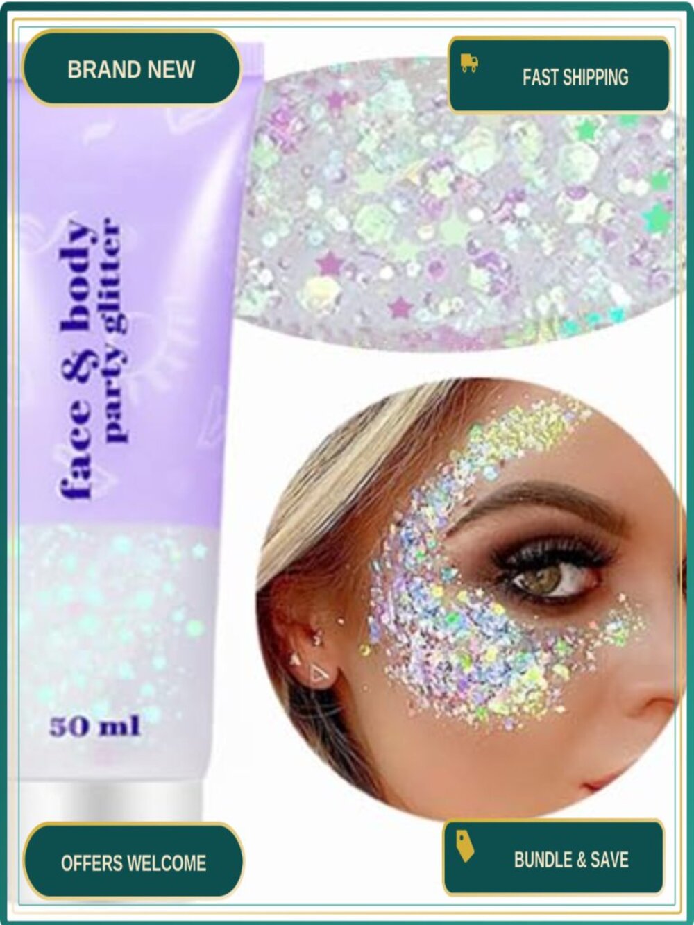 Holographic Face Body Glitter Gel Festival Rave Makeup